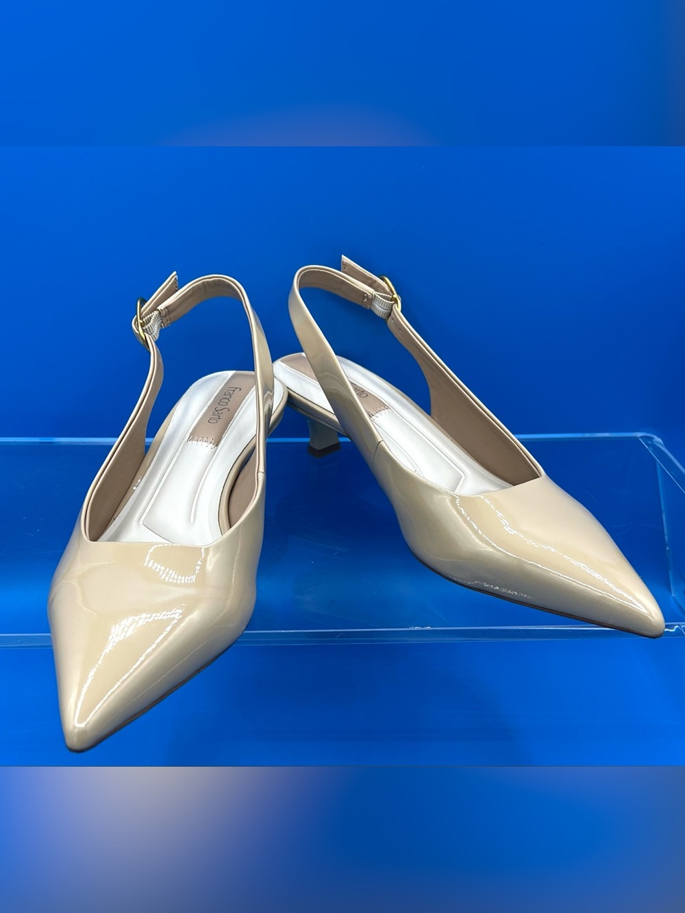 Franco Sarto Marlow Patent Slingback w/Kitten Heel, Taupe, US 8.5, EUR 39  NWOB